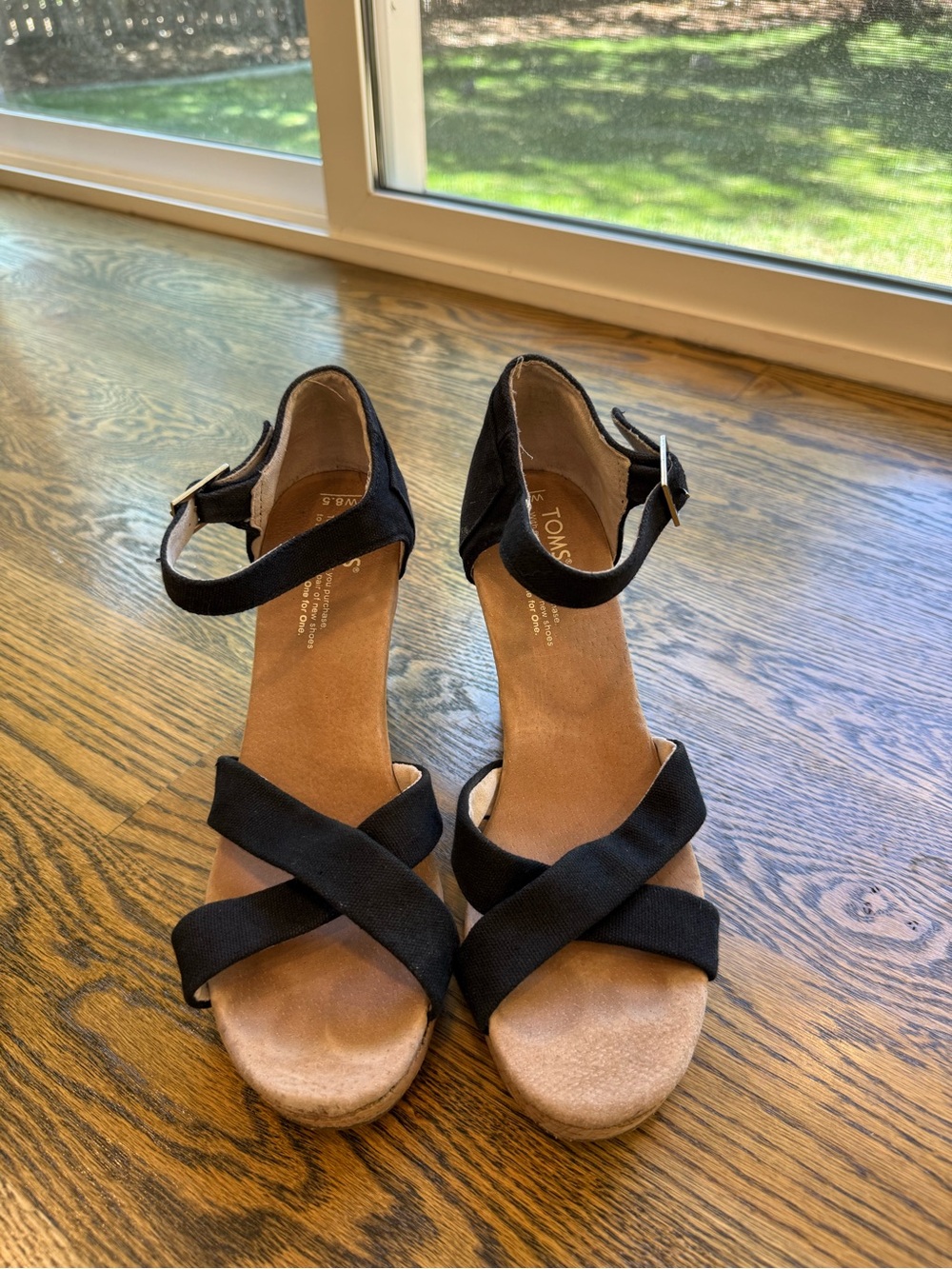TOMS Black Crisscross Ankle-Strap Wedge Sandals